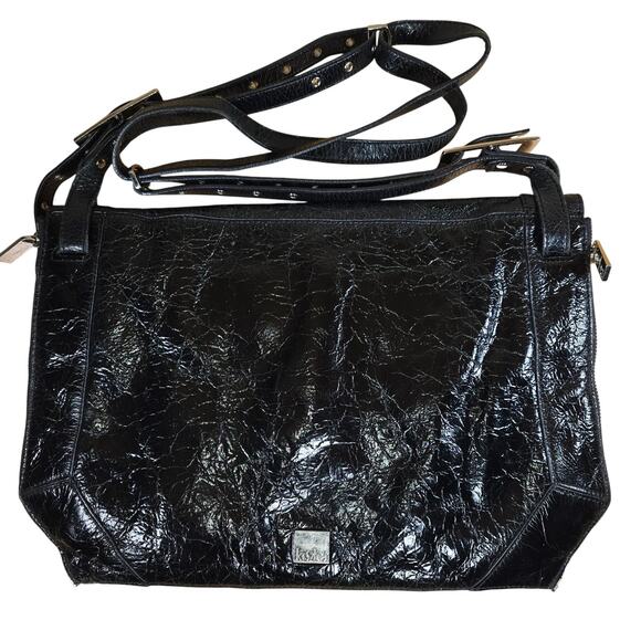 Black Original Large Kooba Black Patent Leather Messenger/Crossbody/Computer Bag - Picture 3 of 7